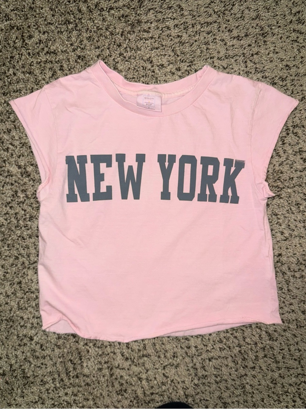Bloom + Pop Light Pink & Gray ‘New York’ Cropped Muscle Tee